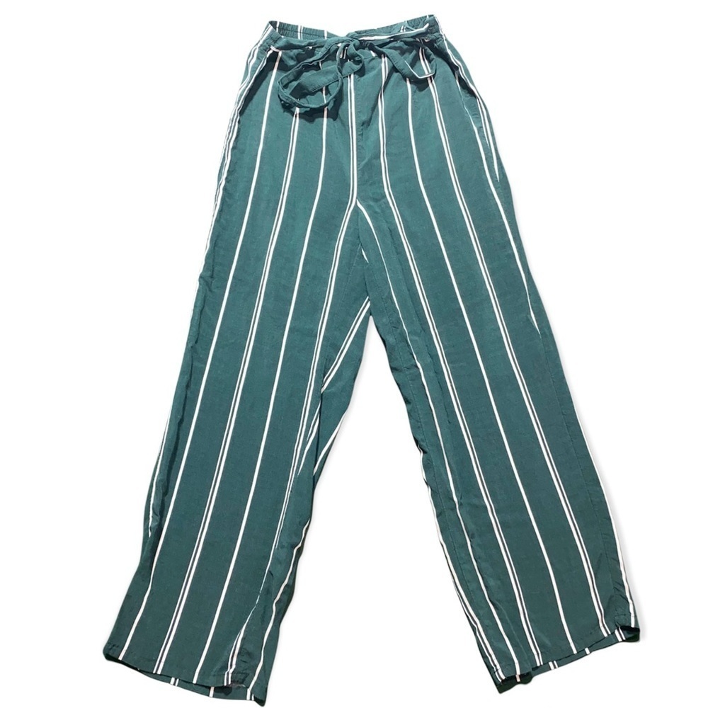 La Hearts Green and White Striped Wide-Leg Pants
